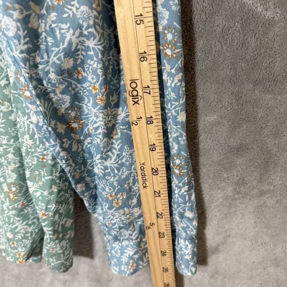 J Jill Sleep Top L Floral Colorblock Long Sleeves Button Up Collared Lightweight - Picture 5 of 9